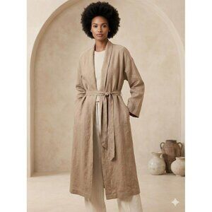 7115 By Szeki Linen Trench Jacket Brown Belted Duster Minimalist Lagenlook Small